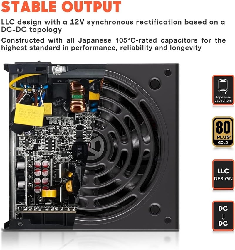 ARESGAME AGT Series 850W Power Supply, 80+ Gold Certified, Fully Modular, FDB Fan, Compact 140mm Size, 10 Year Warranty, ATX Gaming Power Supply - Image 3